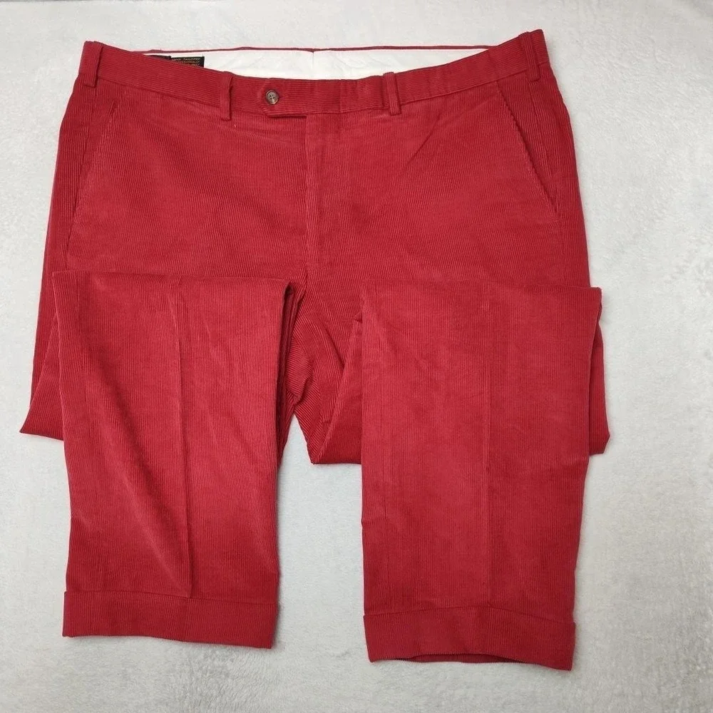Paul Stuart Pants Mens 40x32 Red Corduroy Flat Cuffed‎ Classic Dress Slacks USA